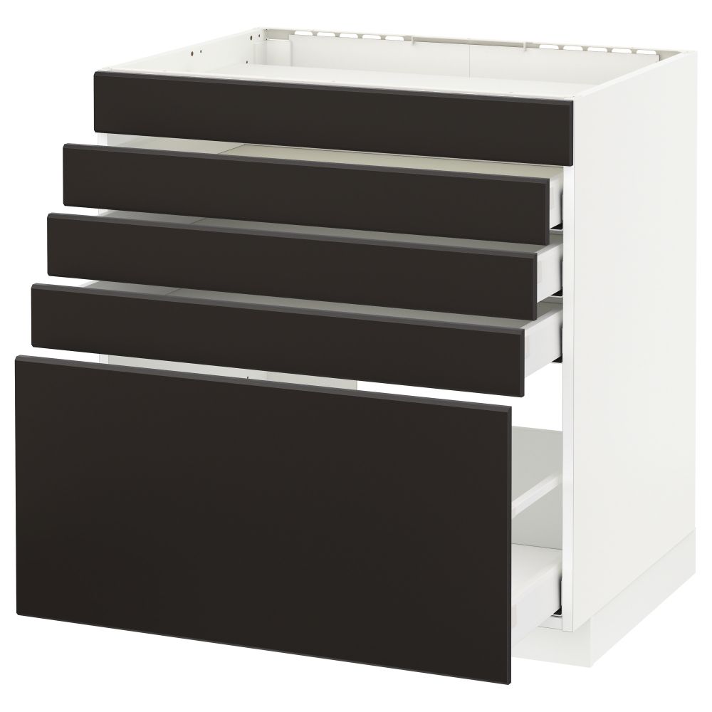 Напольный шкаф для варочной панели, 5 фасадов, 4 ящиков МЕТОД / МАКСИМЕРА, белый, Кунгсбакка антрацит - схема-чертеж с размерами