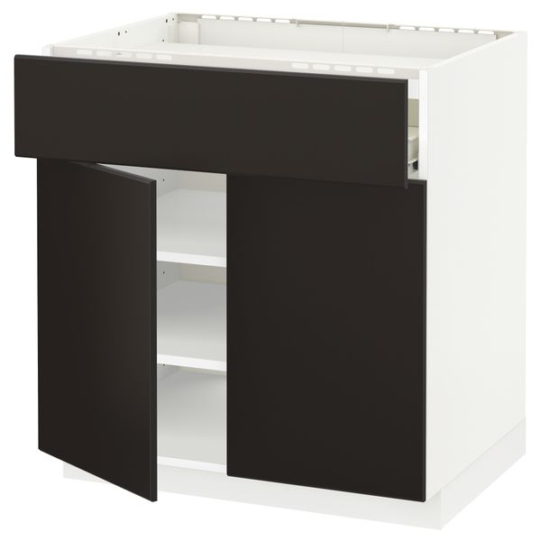 Напольный шкаф для варочной панели, ящик, полка, 2 дверцы МЕТОД / ФОРВАРА, белый, Кунгсбакка антрацит (80x60 см) - фото 1