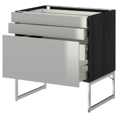 Напольный шкаф 3 фронтальных панели, 2 нижних, 2 средних ящика МЕТОД / МАКСИМЕРА, черный, Гревста нержавеющ сталь