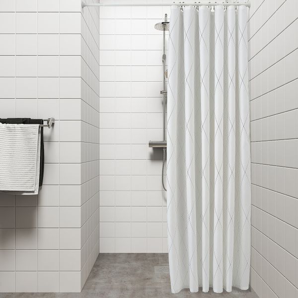 Штора для ванной, белый/серый-бежевый 180x200 см IKEA BASTSJÖN БАСТШЁН 404.660.68 - схема-чертеж с размерами