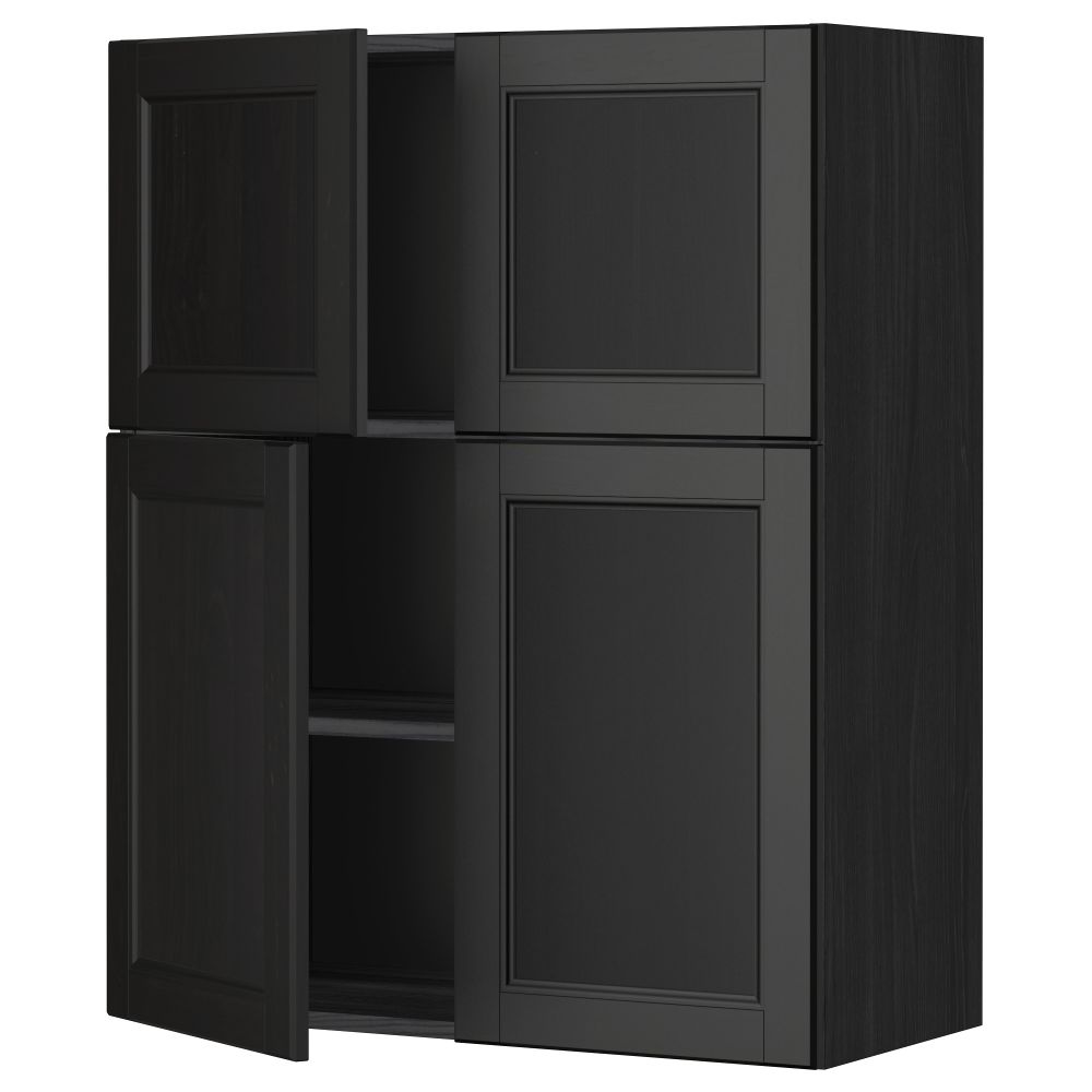 Навесной шкаф с полками, 4 дверцы МЕТОД, черный, Лаксарби черно-коричневый (80x100 см) - схема-чертеж с размерами