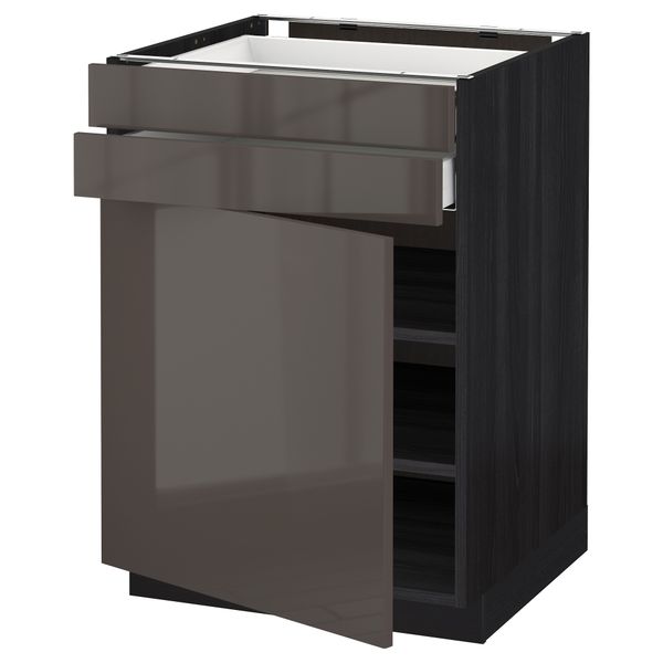 Напольный шкаф с дверцей, 2 ящиками МЕТОД / МАКСИМЕРА, черный, Рингульт серый - схема-чертеж с размерами