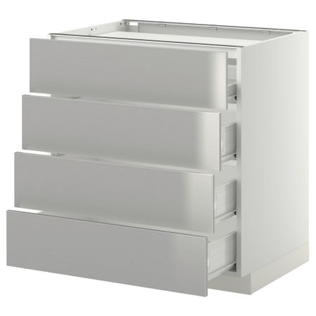 Напольный шкаф, 4 фронтальных панели, 4 ящика МЕТОД / ФОРВАРА, белый, Гревста нержавеющ сталь