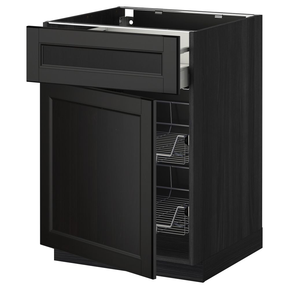 Напольный шкаф с проволочной корзиной, ящиком, дверью МЕТОД / МАКСИМЕРА, черный, Лаксарби черно-коричневый - схема-чертеж с размерами