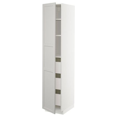 Высокий шкаф с ящиками, белый/Лерхюттан светло-серый 40x60x200 см IKEA METOD МЕТОД / MAXIMERA МАКСИМЕРА 392.729.43