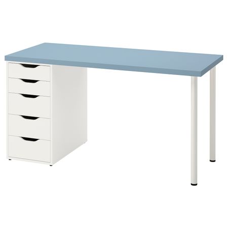 Письменный стол, голубой/белый 140x60 см IKEA LAGKAPTEN ЛАГКАПТЕН / ALEX АЛЕКС 794.320.44
