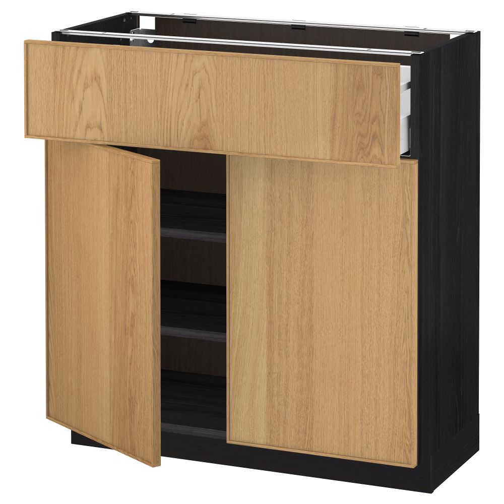 Напольный шкаф + ящик, 2 дверцы МЕТОД / МАКСИМЕРА, черный, Экестад дуб - схема-чертеж с размерами