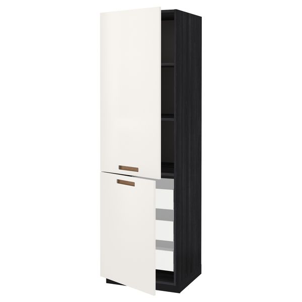 Высокий шкаф + полки, 3 ящика, 2 дверцы МЕТОД / МАКСИМЕРА, черный, Мэрста белый - схема-чертеж с размерами