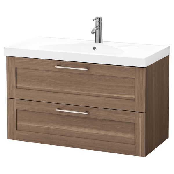 Шкаф для раковины с 2 ящиками ГОДМОРГОН / ЭДЕБОВИКЕН, под грецкий орех (100x49x64 см) - фото 2