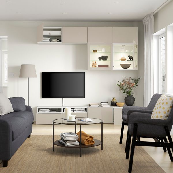 Комбинация для ТВ/стеклянные дверцы, белый Синдвик/Лаппвикен светло-серый/бежевый 240x42x231 см IKEA BESTÅ БЕСТО 794.365.46 - фото 2