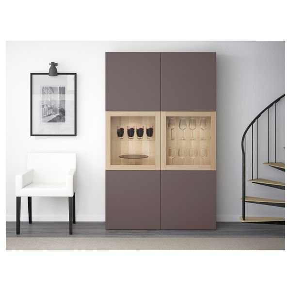 Комбинация для хранения со стеклянными дверцами БЕСТО, под беленый дуб, Вальвикен темно-коричневый, прозрачное стекло - фото 2