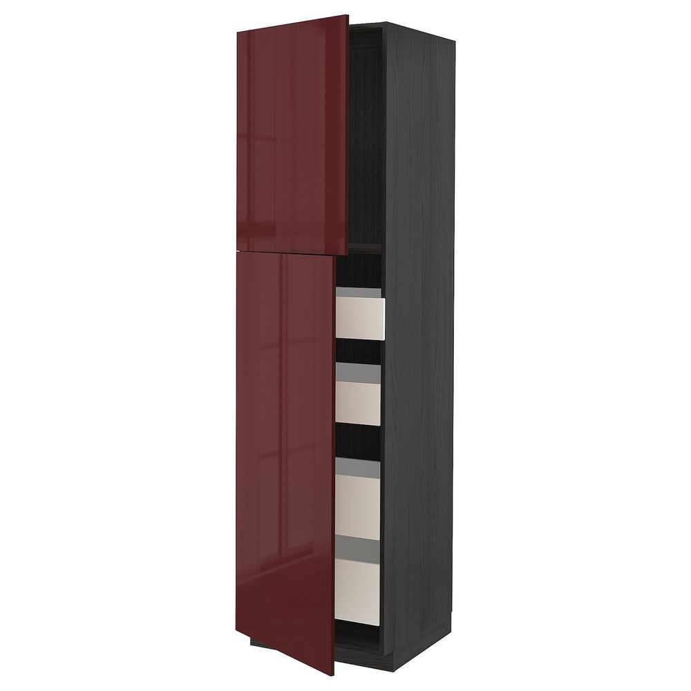 Высокий шкаф/2дверцы/4ящика, черный Калларп/глянцевый темный красно-коричневый 60x60x220 см IKEA МЕТОД / ФОРВАРА 693.281.99 - схема-чертеж с размерами