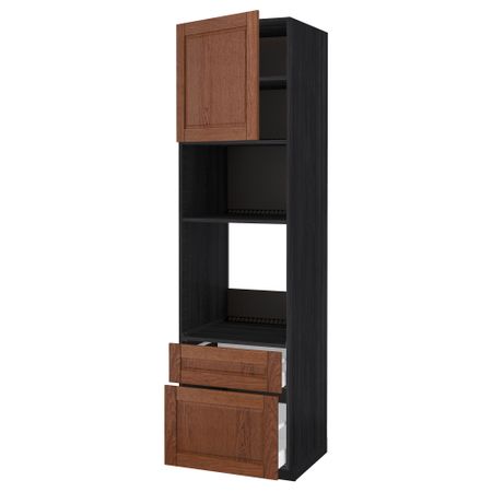 Высокий шкаф для духовки/СВЧ дверца, 2 ящика МЕТОД / МАКСИМЕРА, черный, Филипстад коричневый