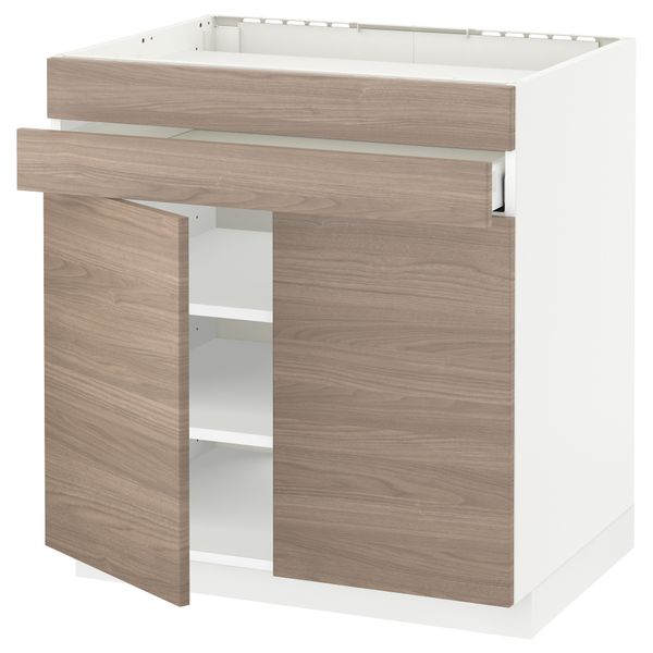 Напольный шкаф для варочной панели, 2 ящика, 2 фасада, 1 ящик МЕТОД / МАКСИМЕРА, белый, Брокхульт светло-серый (80x60 см) - схема-чертеж с размерами