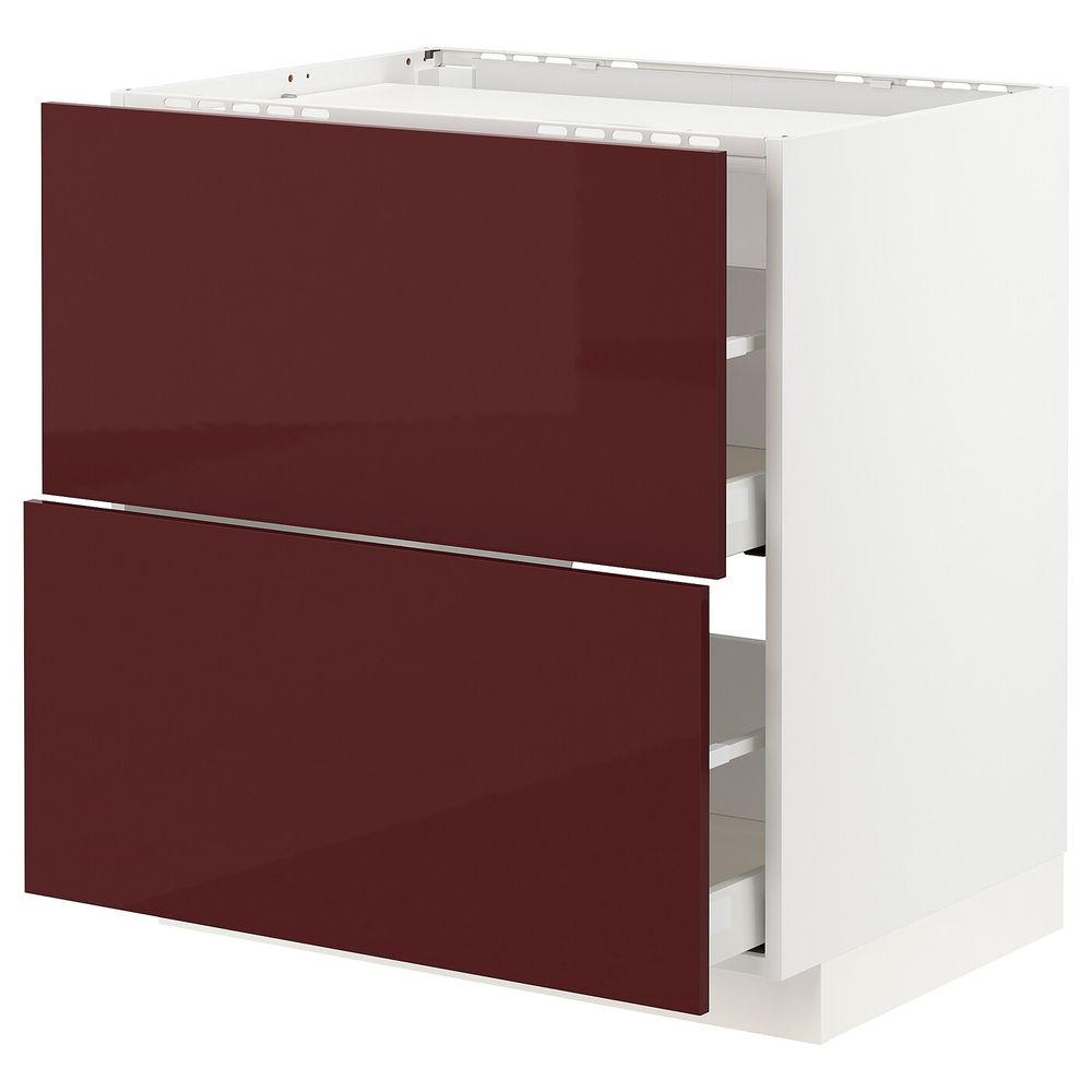 Напольный шкаф, 2 фронтальных панели/2ящика, белый Калларп/глянцевый темный красно-коричневый 80x60 см IKEA METOD МЕТОД / - фото 1