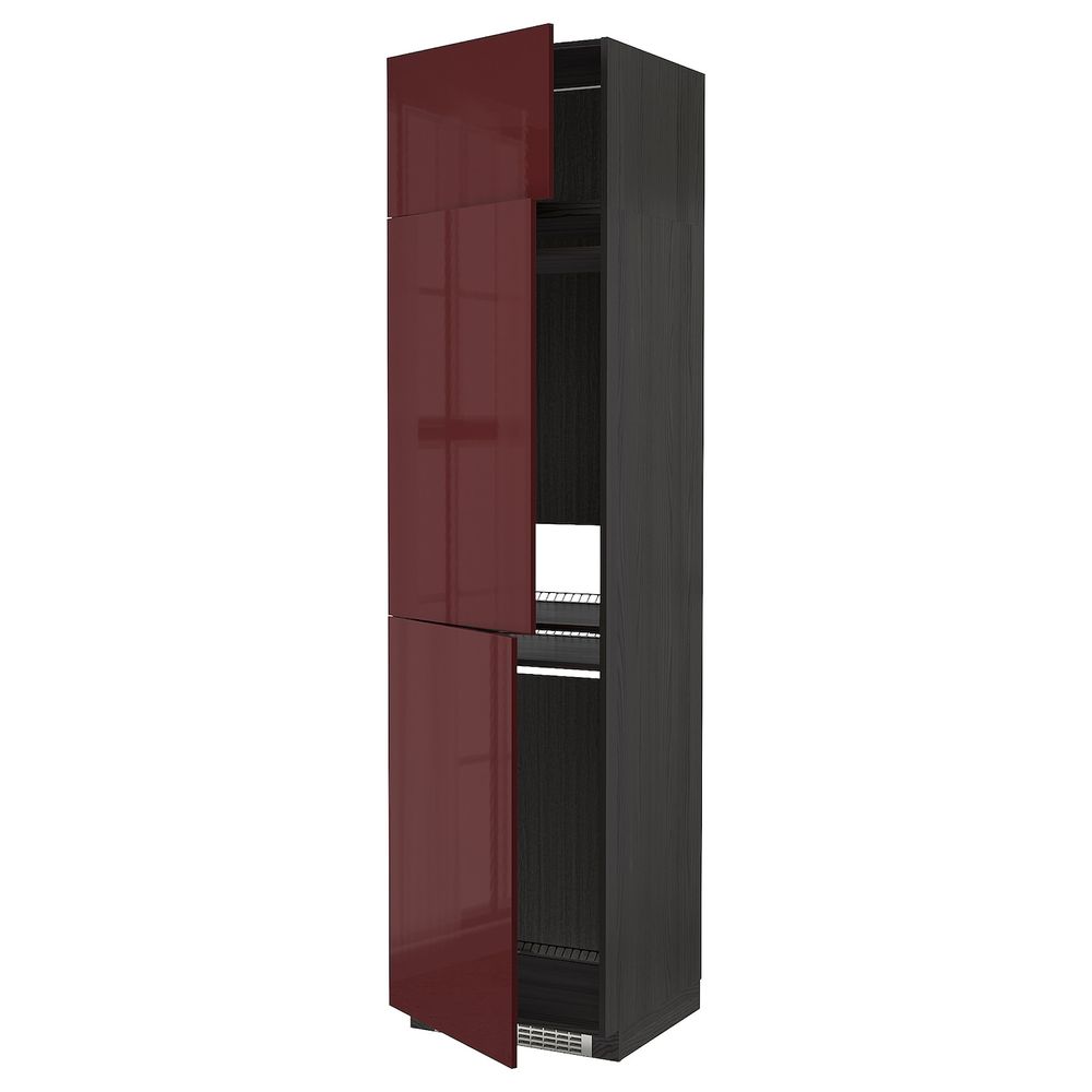 Высокий шкаф для холодильника или морозильника, с 3 дверями, черный Калларп/глянцевый темный красно-коричневый 60x60x240 см IKEA - схема-чертеж с размерами