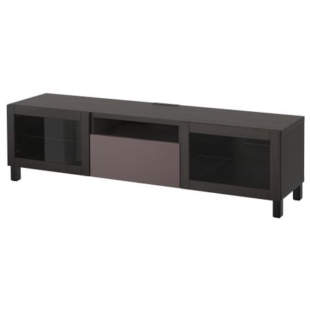 Тумба под ТВ БЕСТО, черно-коричневый, Вальвикен темно-коричневый, прозрачное стекло (180x40x48 см)