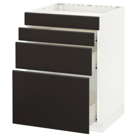 Напольный шкаф для духовки, 4фасада, 3 ящика МЕТОД / ФОРВАРА, белый, Кунгсбакка антрацит