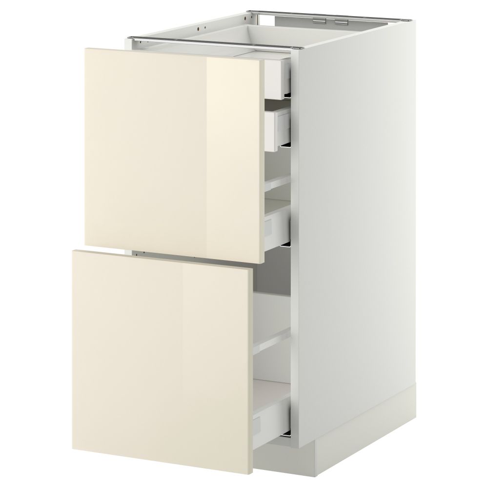 Напольный шкаф 2 фронтальные панели, 2 нижних, 1 средний, 1 высокий ящик МЕТОД / МАКСИМЕРА, белый, Рингульт кремовый - фото 1
