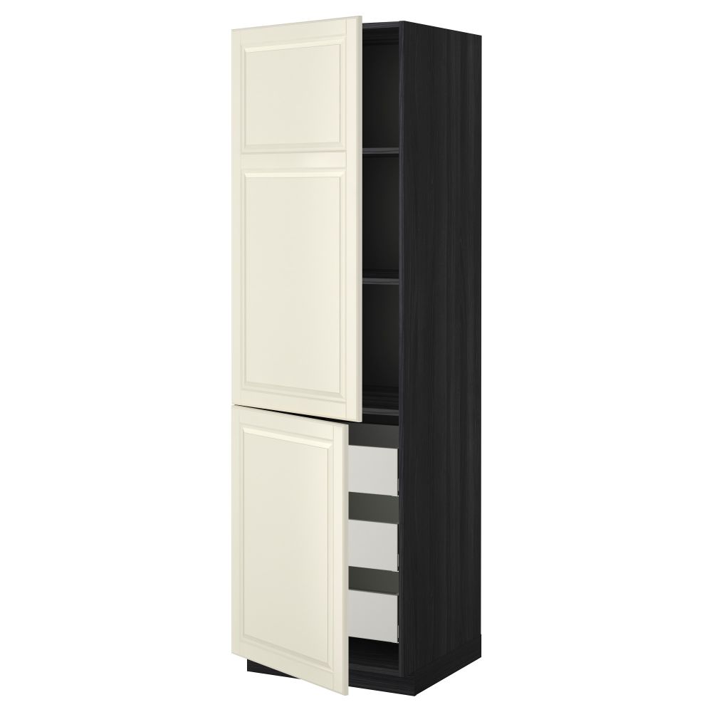 Высокий шкаф + полки, 3 ящика, 2 дверцы МЕТОД / МАКСИМЕРА, черный, Будбин белый с оттенком - фото 1