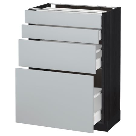 Напольный шкаф 4 фронтальных панели, 4 ящика МЕТОД / МАКСИМЕРА, черный, Веддинге серый
