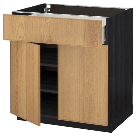 Напольный шкаф + ящик, 2 дверцы МЕТОД / ФОРВАРА, черный, Экестад дуб (80x60 см)