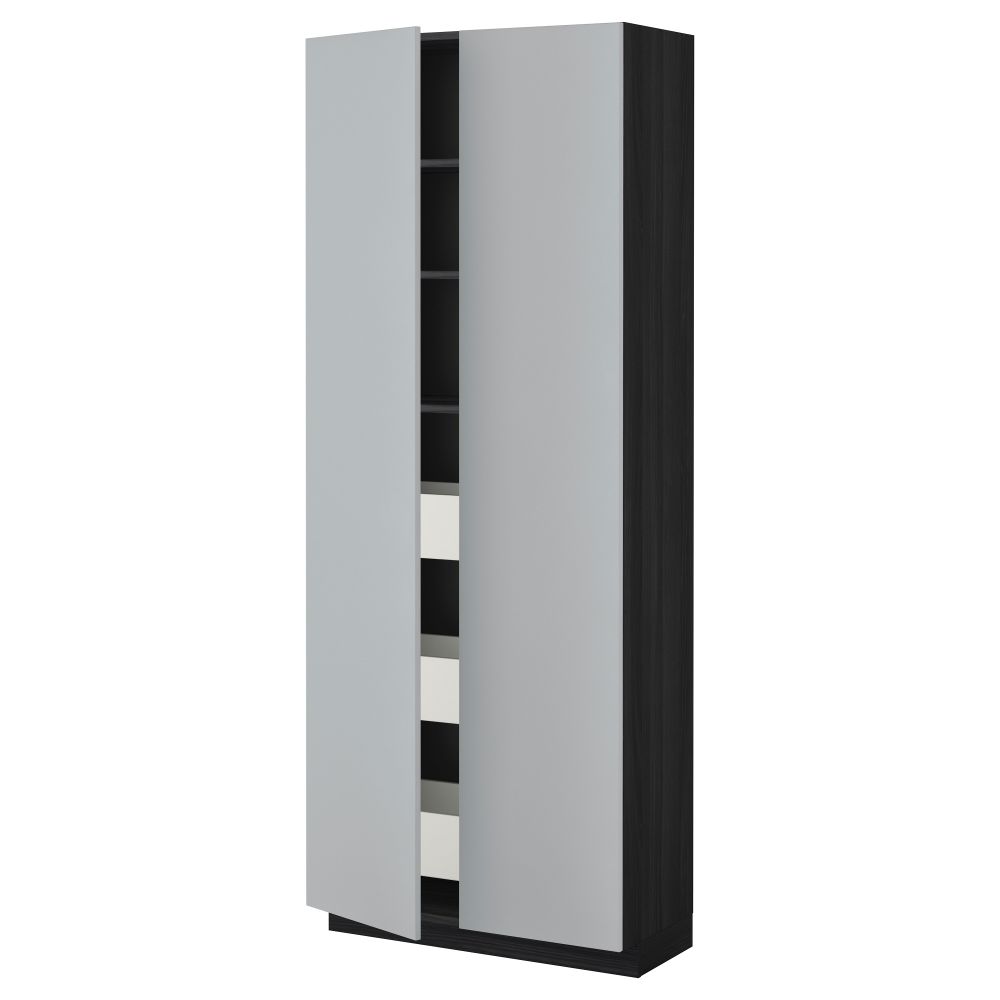 Высокий шкаф с ящиками, 2 дверцы МЕТОД / МАКСИМЕРА, черный, Веддинге серый (80x37x200 см) - фото 1