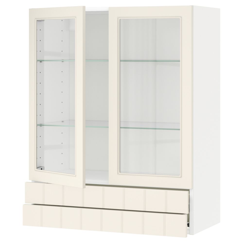 Навесной шкаф, 2 стеклянные дверцы, 2 ящика МЕТОД / ФОРВАРА, белый, Хитарп белый с оттенком - схема-чертеж с размерами