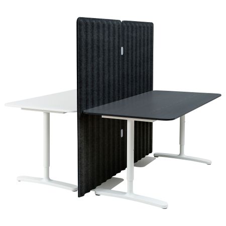 Стол с экраном, 160x160 150 см, белый, ясеневый шпон, черная морилка IKEA BEKANT БЕКАНТ 693.875.65
