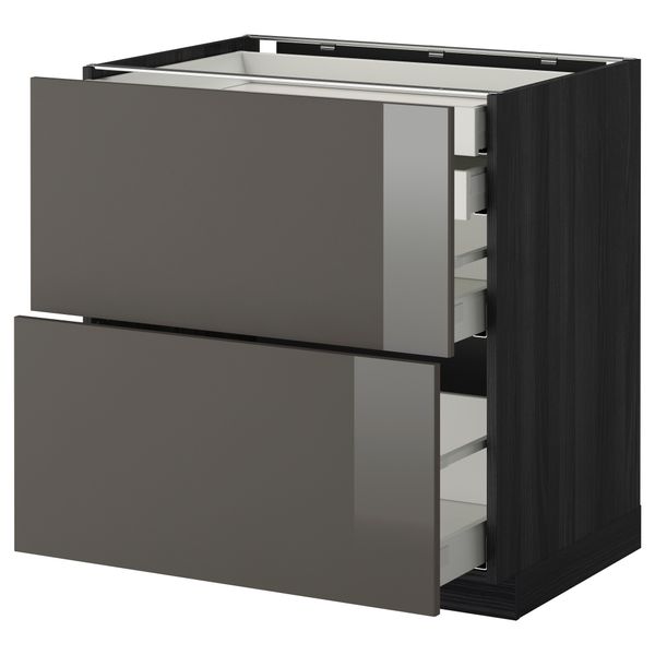 Напольный шкаф 2 фронтальные панели, 2 нижних, 1 средний, 1 высокий ящик МЕТОД / МАКСИМЕРА, черный, Рингульт серый - фото 1