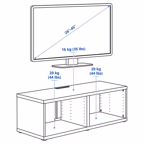 BESTÅ Тумба под ТВ - темно-серый 120x40x38 см - схема-чертеж с размерами