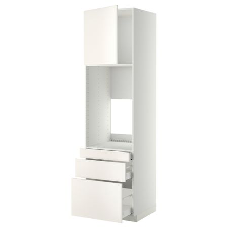 Высокий шкаф для двойной духовки, 3 ящика, дверца МЕТОД / МАКСИМЕРА, белый, Веддинге белый