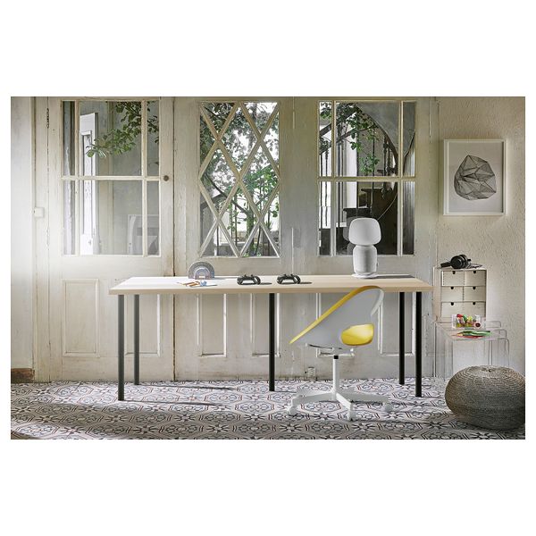 Письменный стол, под беленый дуб, черный, 200x60 см IKEA LAGKAPTEN ЛАГКАПТЕН, ADILS АДИЛЬС 494.176.29 - фото 5