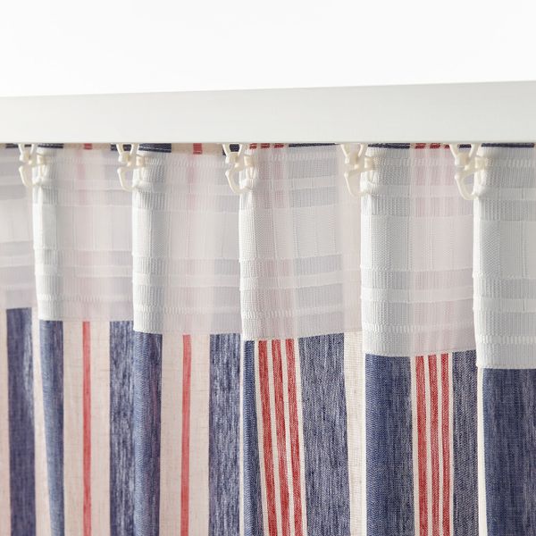 Гардины, 1 пара, синий-красный в полоску 145x300 см IKEA BERGSKRABBA БЕРГСКРАББА 204.508.55 - фото 2