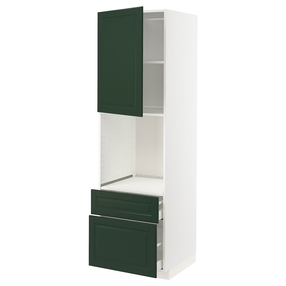 Высокий шкаф для духовки + дверца, 2 фронтальные панели, 1 средняя, 1 встроенный ящ, белый/Будбин темно-зеленый 60x60x200 см - фото 1