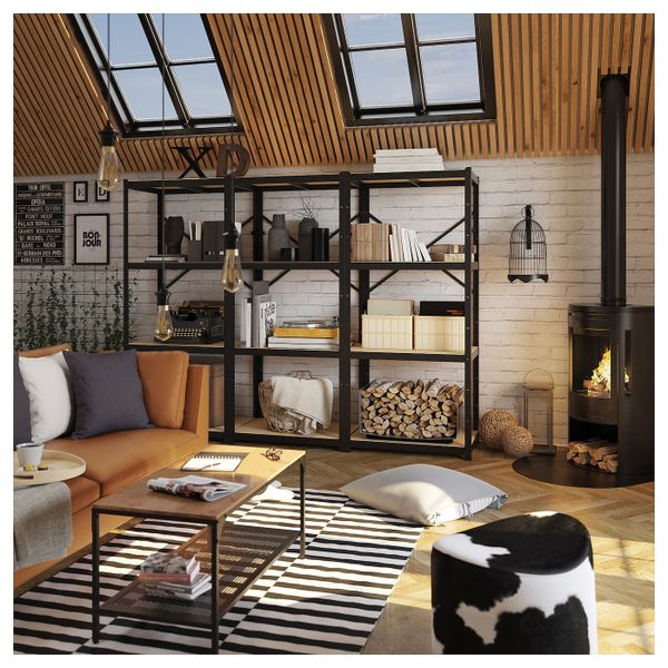 3 секции/полки, черный-дерево 254x55x190 см IKEA BROR БРУР 692.727.05 - схема-чертеж с размерами