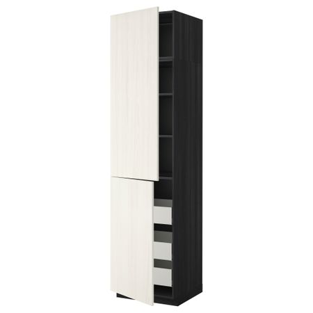 Высокий шкаф + полки, 3 ящика, 2 дверцы МЕТОД / МАКСИМЕРА, черный, Росдаль белый