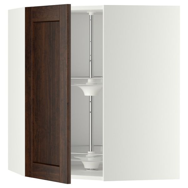 Угловой навесного шкаф с вращающейся секц, белый/Эдсерум коричневый 68x80 см IKEA METOD МЕТОД 492.266.58 - фото 1