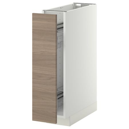 Напольный шкаф, выдвижной внутрений элемент МЕТОД, белый, Брокхульт светло-серый (20x60 см)