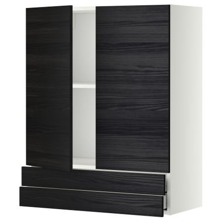 Навесной шкаф, 2 дверцы, 2 ящика МЕТОД / МАКСИМЕРА, белый, Тингсрид черный