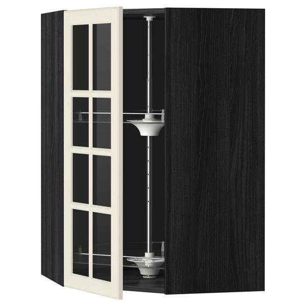 Угловой навесной шкаф с вращающающейся секцией, стеклянными дверцами МЕТОД, черный, Будбин белый с оттенком - схема-чертеж с размерами