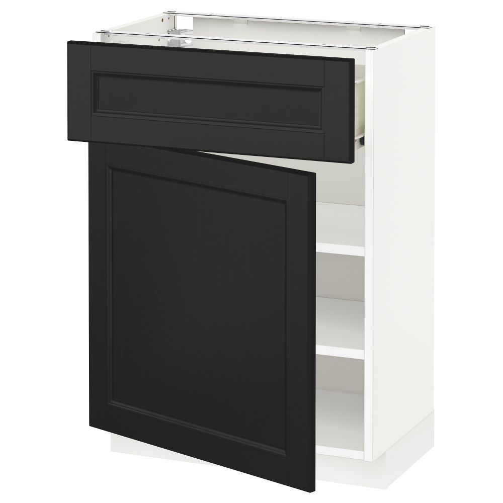 Напольный шкаф с ящиком, дверью МЕТОД / ФОРВАРА, белый, Лаксарби черно-коричневый - схема-чертеж с размерами