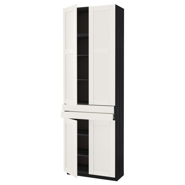 Высокий шкаф + полки, 2 ящика, 4 дверцы МЕТОД / ФОРВАРА, черный, Сэведаль белый (80x37x240 см) - схема-чертеж с размерами