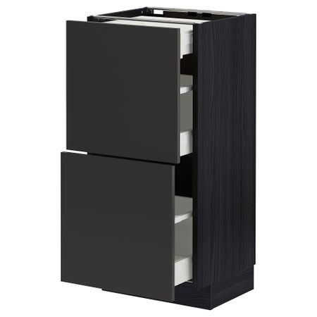 Напольный шкаф, 2 фасада, 3 ящика, черный, Nickebo матовый антрацит, 40x37 см IKEA METOD МЕТОД, MAXIMERA МАКСИМЕРА 794.988.84