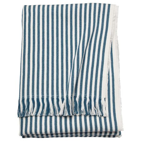 Плед, в полоску белый, темный зелено-синий, 120x180 см IKEA ТУВАЛИ 603.537.82