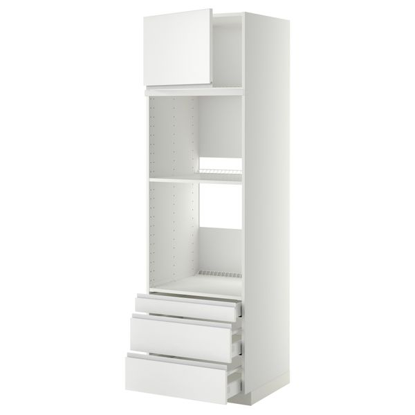 Высокий шкаф для духовки комбинированный, духовка + дверца, 3 ящика МЕТОД / МАКСИМЕРА, белый, Нодста белый - фото 1