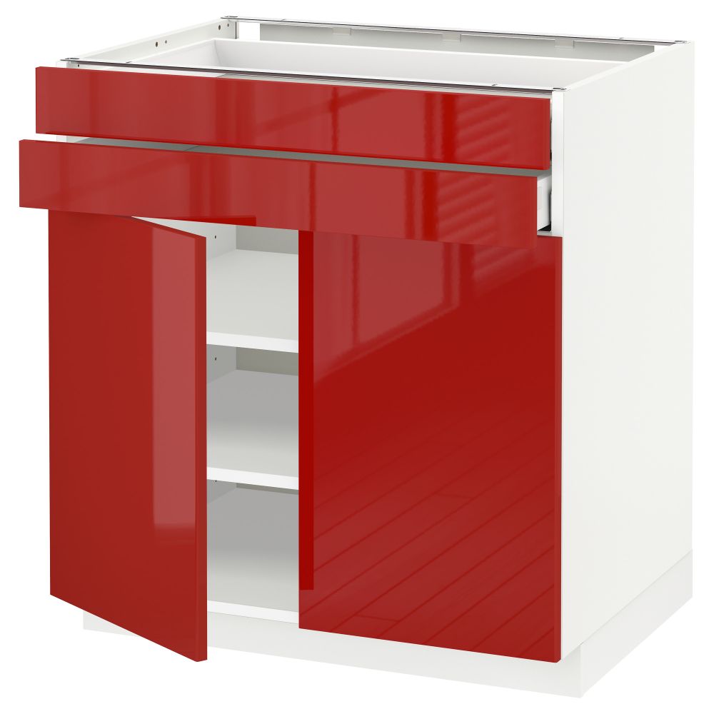 Напольный шкаф, 2 дверцы, 2 ящика МЕТОД / МАКСИМЕРА, белый, Рингульт красный - схема-чертеж с размерами