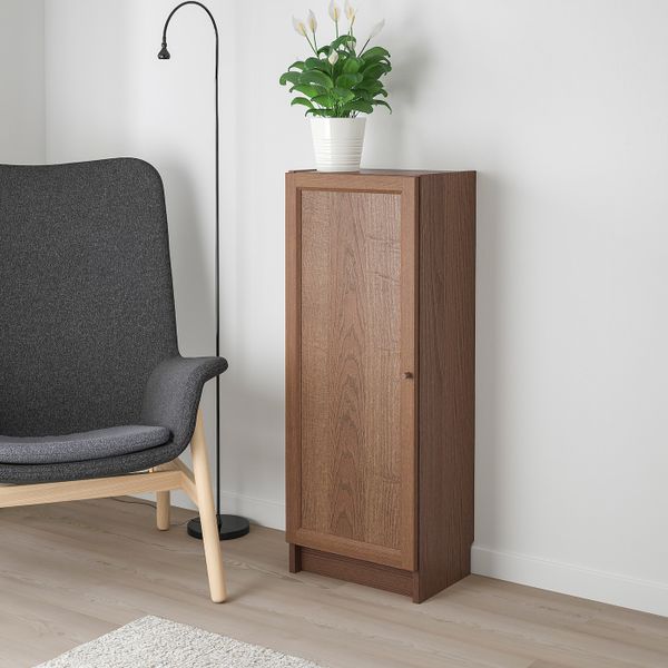 Стеллаж с дверью, коричневый ясеневый шпон 40x30x106 см IKEA BILLY БИЛЛИ / OXBERG ОКСБЕРГ 892.873.91 - фото 2