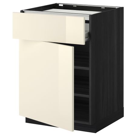 Напольный шкаф для варочной панели, ящик, полка, дверцы МЕТОД / ФОРВАРА, черный, Рингульт кремовый