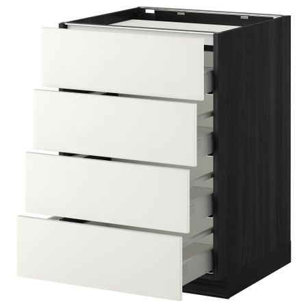 Напольный шкаф, 4 фронтальных панели, 4 ящика МЕТОД / МАКСИМЕРА, черный, Хэггеби белый